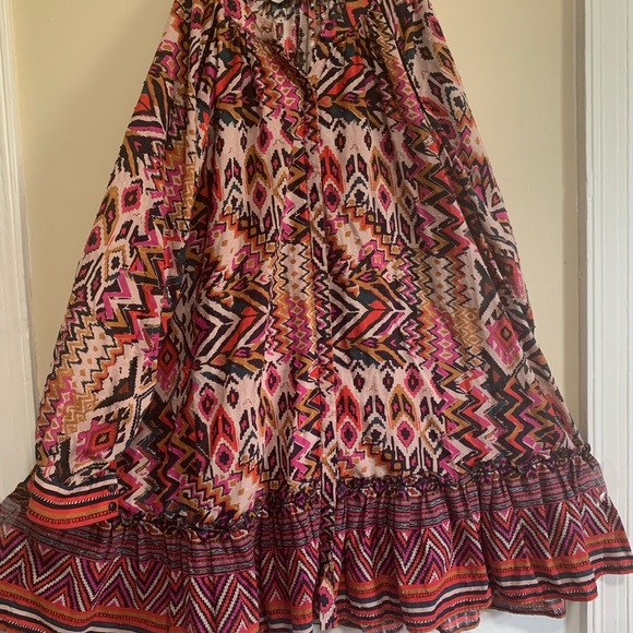 ZARA Boho Tunic Dress L Ikat Tribal Print Long Sleeve Button Cuff - Picture 15 of 15